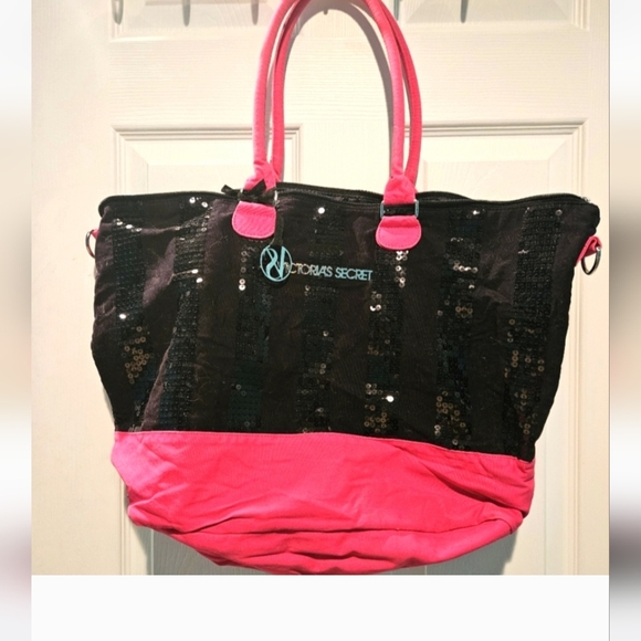 Victoria's Secret Black and Pink Modern Tote With Sequin - Picture 3 of 5